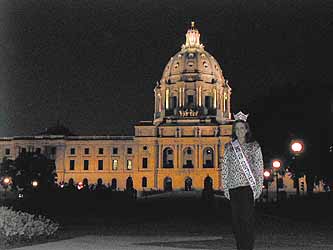 Cammie Sanders, Ms. US Continental 2002, visits the Capitol of Minnesota in St. Paul.