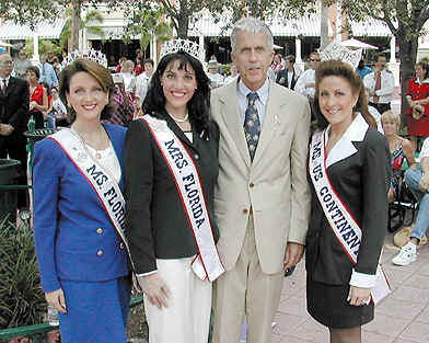 Gaye Solano, Ms. Florida 1996,  Debi Logan, Mrs. Florida 2002, and Cammie Sanders, Ms. US Continental 2002, visit with the Mayor of West Palm Beach.