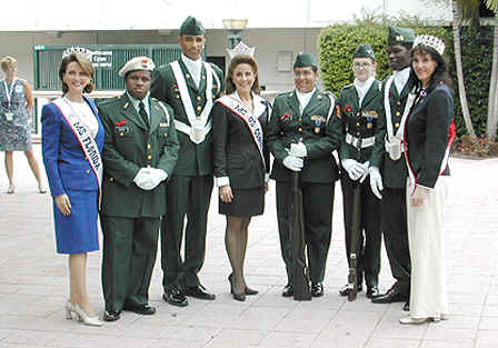 Gaye, Cammie, and Debi pose with the Color Guard for the 9/11/02 events in West Palm Beach.