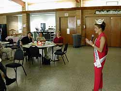 Cammie Sanders, Ms. US Continental 2002, entertains for a luncheon at St. Paul United Methodist.