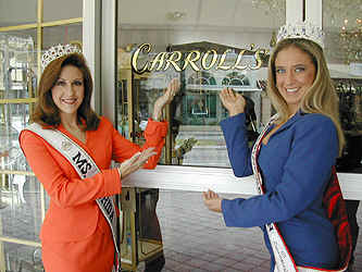 Cammie Sanders, Ms. Florida US Continental 2002, with Rebecca Stone, Miss Florida Teen US Continental 2002, at Carroll's Jewelers on Las Olas in Ft. Lauderdale.  Carroll's and Bob Moorman are very special pageant sponsors!