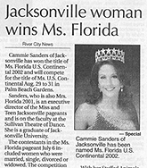 Cammie Sanders, Ms. Florida US Continental 2002, appears in the Florida Times Union newspaper in North Florida!