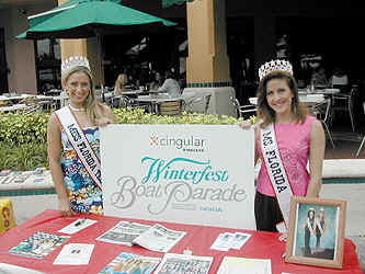 Cammie Sanders, Ms. Florida US Continental 2002, with Rebecca Stone, Miss Florida Teen US Continental 2002, at the Winterfest kick off at the Riverfront in Ft. Lauderdale, Florida.